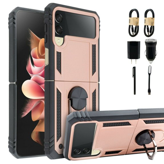 Value Pack + for Samsung Galaxy Z Flip 3 5G Hybrid Phone Case Magnet Mount Ready Grip Grids Ring Kickstand Slim Shock Bumper Cover