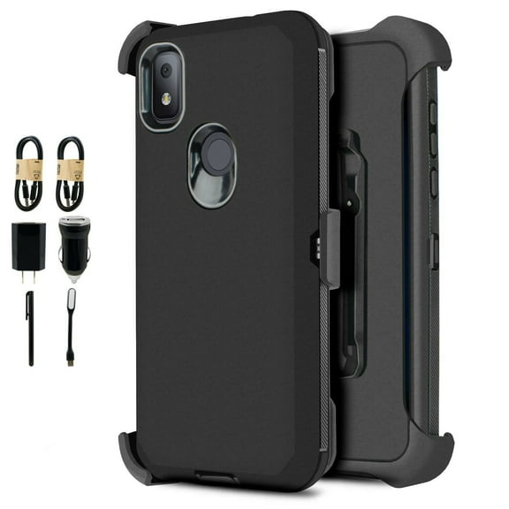Value Pack ! for T-Mobile Revvl 4 Phone Case 360° Cover Clip Kickstand Holster Hybrid Shock Bumper (Black)