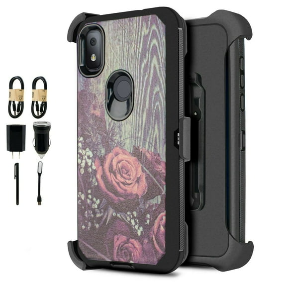 Value Pack ! for T-Mobile Revvl 4 Phone Case 360° Cover Clip Kickstand Holster Hybrid Shock Bumper (Vintage Rose)