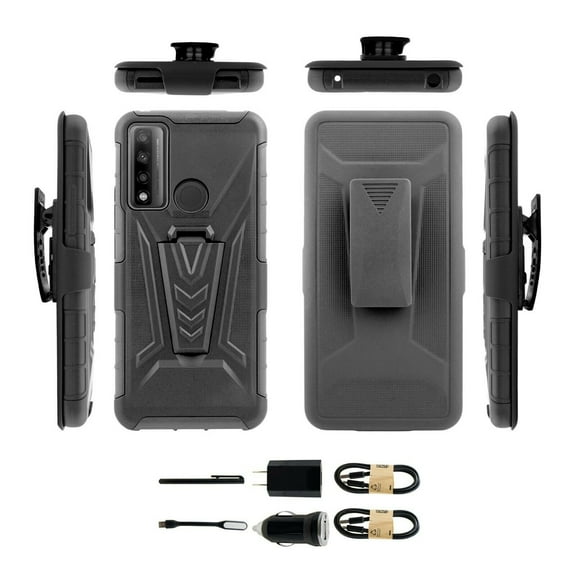 Value Pack ! for TCL 20XE TCL 20 XE Phone Case 360° Cover Clip Kickstand Holster Hybrid Shock Bumper with Tempered Glass