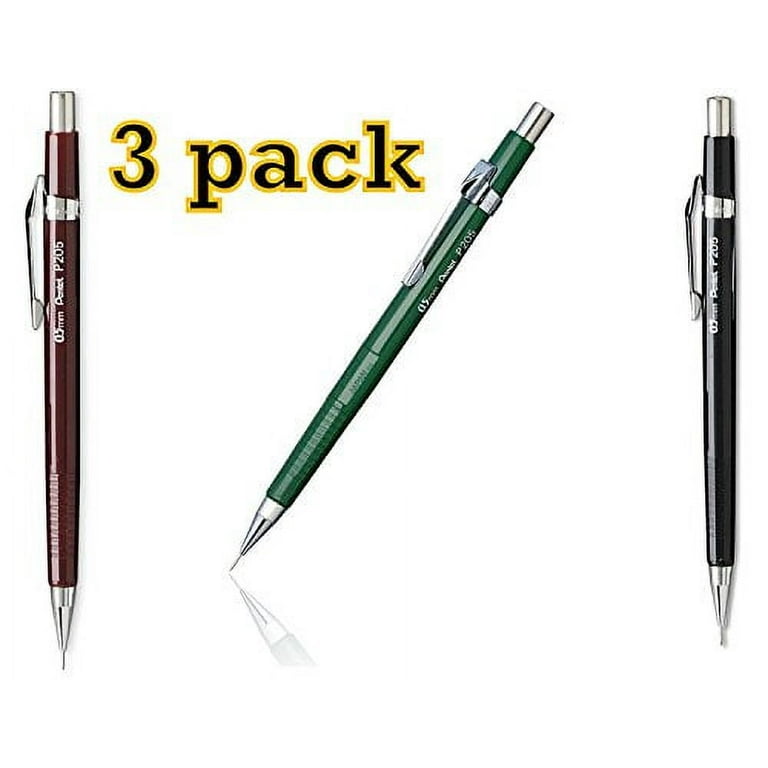 Value Pack of 3 Pentel Sharp Automatic Pencil, 0.5mm, Black, Burgundy,  Green Barrels, 3 Pack (P205) by Pentel