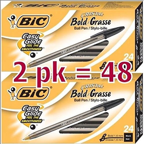 Bic Cristal Bold, 1.6 mm Ball Pen, Black - Pack of 48.