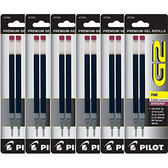 Value Pack of 6 - Pilot G2 Gel Ink Refills for Rolling Ball Pen, Fine Point, Burgundy (77255)