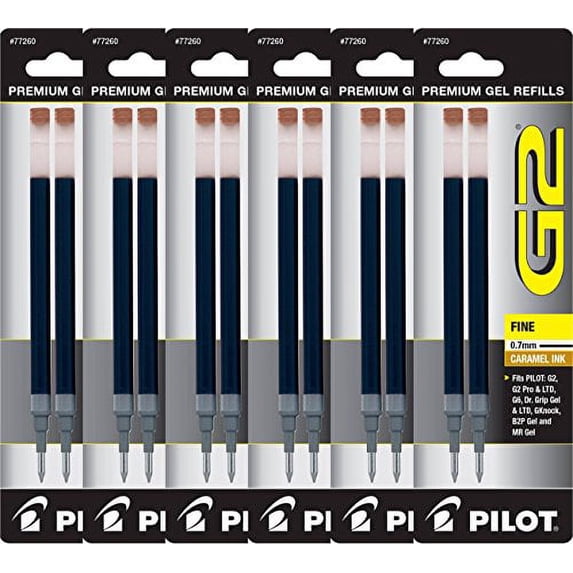 Value Pack of 6 - Pilot G2 Gel Ink Refills for Rolling Ball Pen, Fine Point, Caramel (77260)