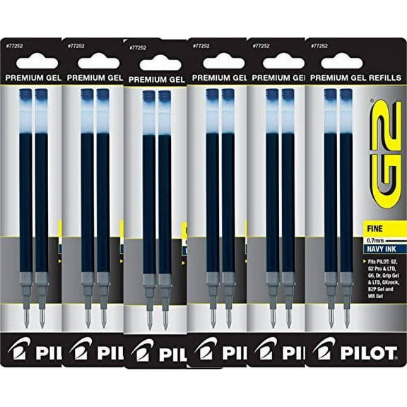 Value Pack of 6 - Pilot G2 Gel Ink Refills for Rolling Ball Pen, Fine Point, Navy Blue (77252)