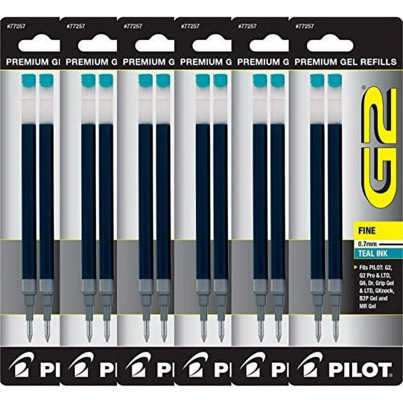 Value Pack of 6 - Pilot G2 Gel Ink Refills for Rolling Ball Pen, Fine Point, Teal (77257)