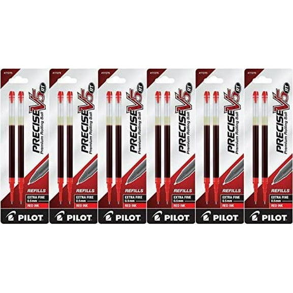 Value Pack of 6 - Pilot Precise V5 RT Liquid Ink Refill, 2-Pack for Retractable Rolling Ball Pens, Extra Fine Point, Red Ink (77275)