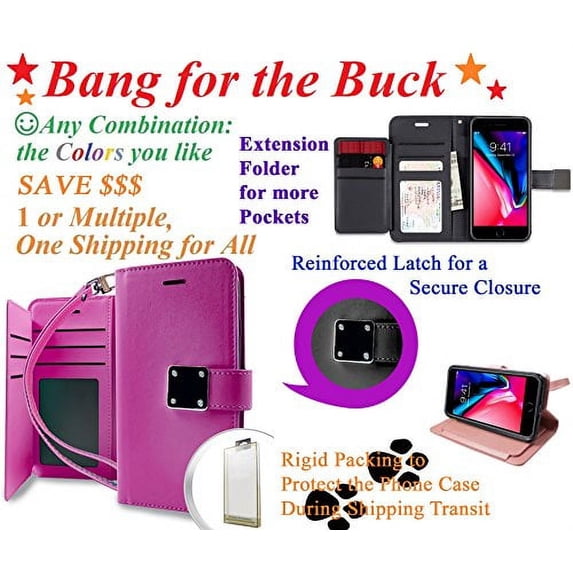 ~ Value Packing ~ for 5.5" iPhone 8 + PLUS case 7 +PLUS Case Phone Case Hybrid Folder Wallet Extra Pocket Stand Pouch Purse Screen Flip Cover Pink