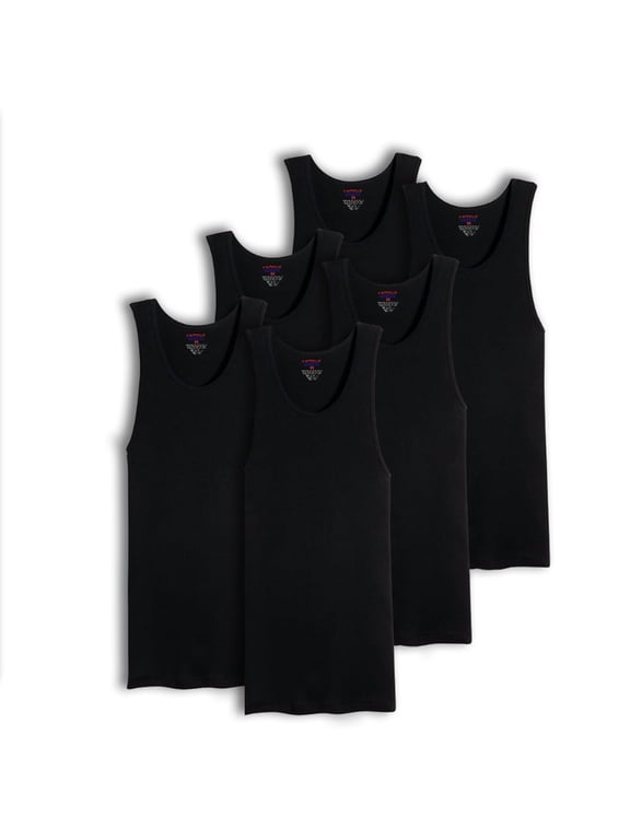 Value Packs of Men's Big And Tall Black & White Ribbed 100% Cotton Tank Top A Shirts Undershirt (4XL, Black, 6 Pack)