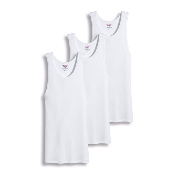 Value Packs of Men's Big And Tall Black & White Ribbed 100% Cotton Tank Top A Shirts Undershirt (5XL, White, 3 Pack)