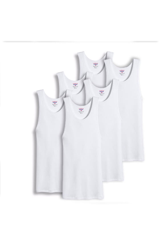 Value Packs of Men's Big And Tall Black & White Ribbed 100% Cotton Tank Top A Shirts Undershirt (5XL, White, 6 Pack)