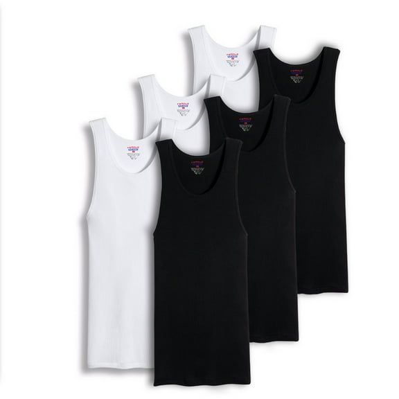 Value Packs of Men's Black & White Ribbed 100% Cotton Tank Top A Shirts Undershirt (2XL, 6 Pack Mixed)