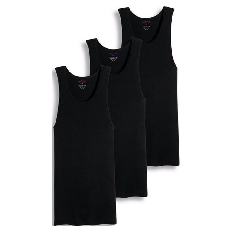 Value Packs of Men's Black & White Ribbed 100% Cotton Tank Top A Shirts  Undershirt (L, 3 Pack Black)