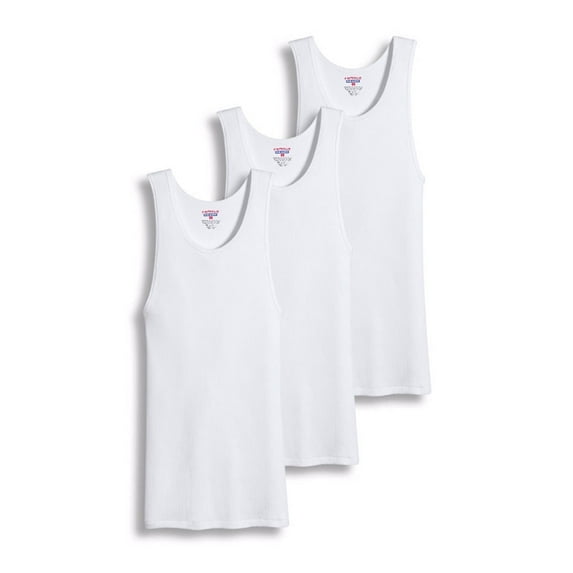 Value Packs of Men's Black & White Ribbed 100% Cotton Tank Top A Shirts Undershirt (L, 3 Pack White)