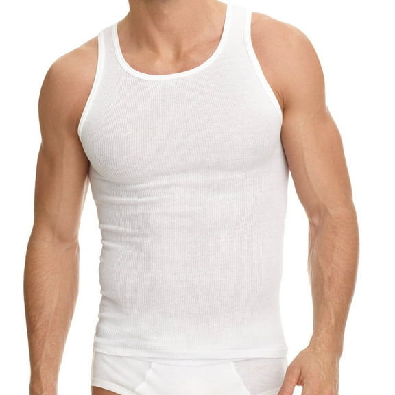 Value Packs of Men's Black & White Ribbed 100% Cotton Tank Top A Shirts Undershirt (M, 3 Pack White)