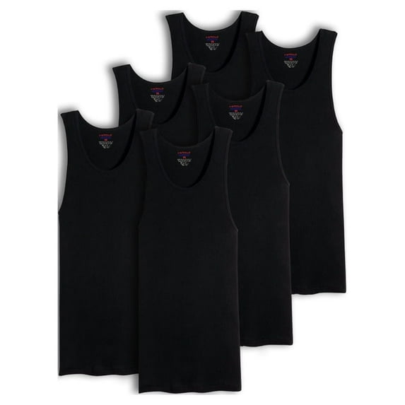 Value Packs of Men's Black & White Ribbed 100% Cotton Tank Top A Shirts Undershirt (M, 6 Pack Black)