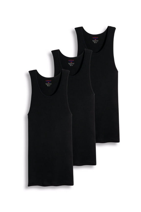 Value Packs of Men's Black & White Ribbed 100% Cotton Tank Top A Shirts Undershirt (S, 3 Pack Black)