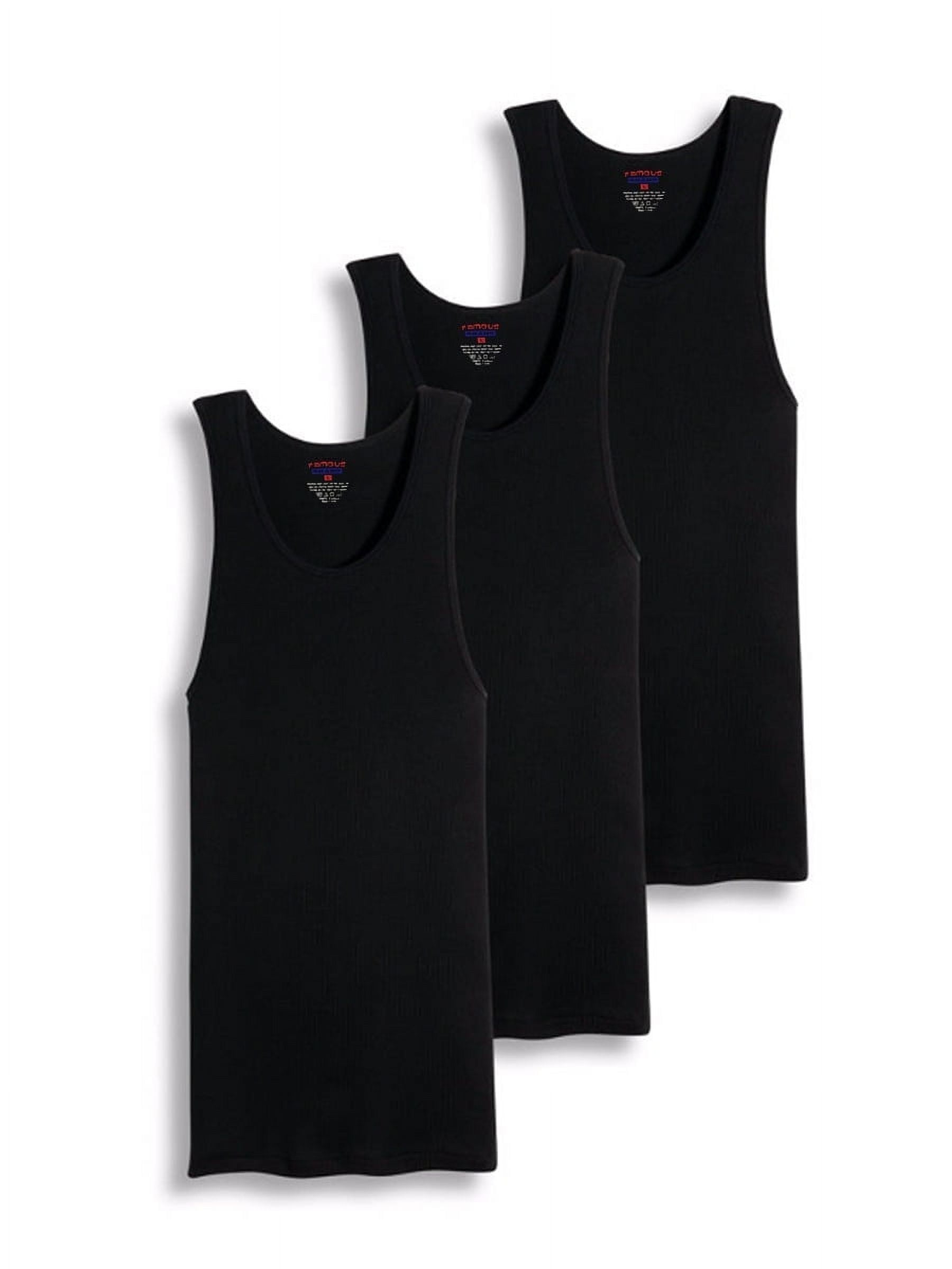 Famous Brand, Men's Black Ribbed 100% Cotton Tank Top A-Shirts, 6