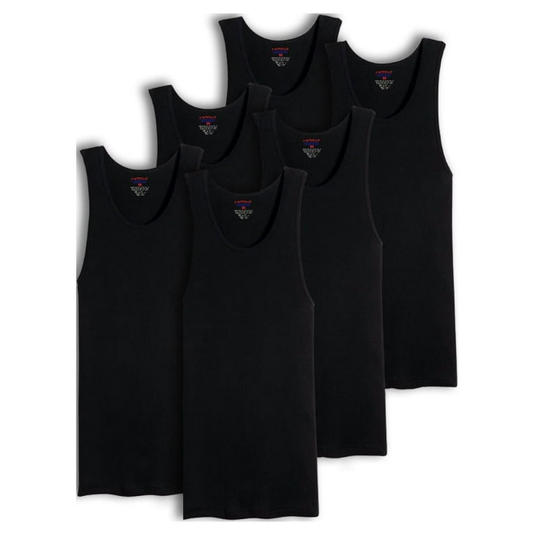 Value Packs of Men's Black & White Ribbed 100% Cotton Tank Top A Shirts  Undershirt (XL, 6 Pack Black) 