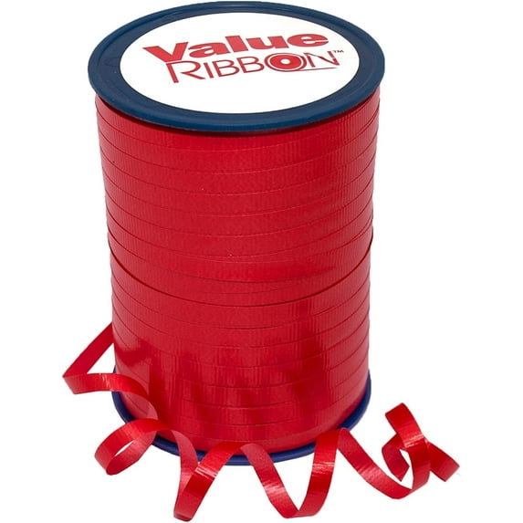 Value Ribbon Crimped Curling Ribbon, 3/16" x 500 Yards Balloon String, Red