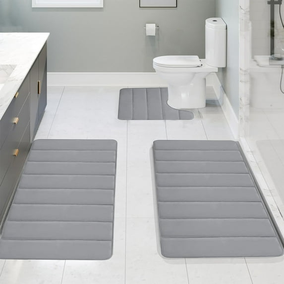 Value Set! Fwttom 3 Pcs Bathroom Rugs Set, Non Slip Highly Absorbent Washable All-Season Floor Mats, Solid Color Thick Upgraded Softness Shower Bath Mats for Bathroom