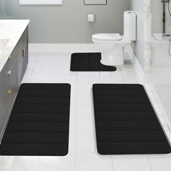 Value Set! Fwttom 3 Pcs Bathroom Rugs Set, Non Slip Highly Absorbent Washable All-Season Floor Mats, Solid Color Thick Upgraded Softness Shower Bath Mats for Bathroom