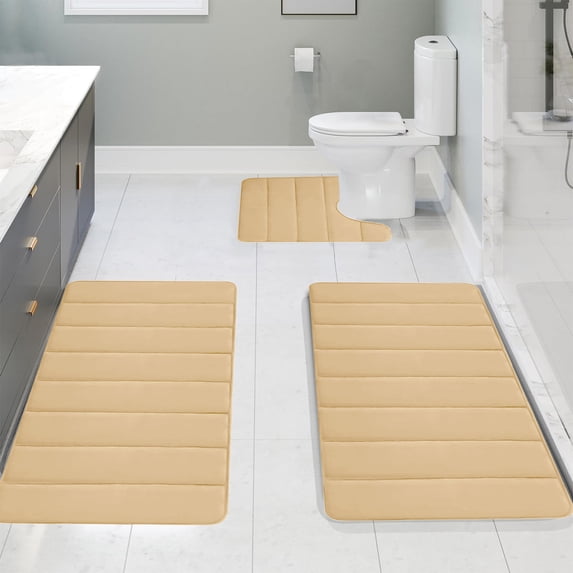 Value Set! Fwttom 3 Pcs Bathroom Rugs Set, Non Slip Highly Absorbent Washable All-Season Floor Mats, Solid Color Thick Upgraded Softness Shower Bath Mats for Bathroom