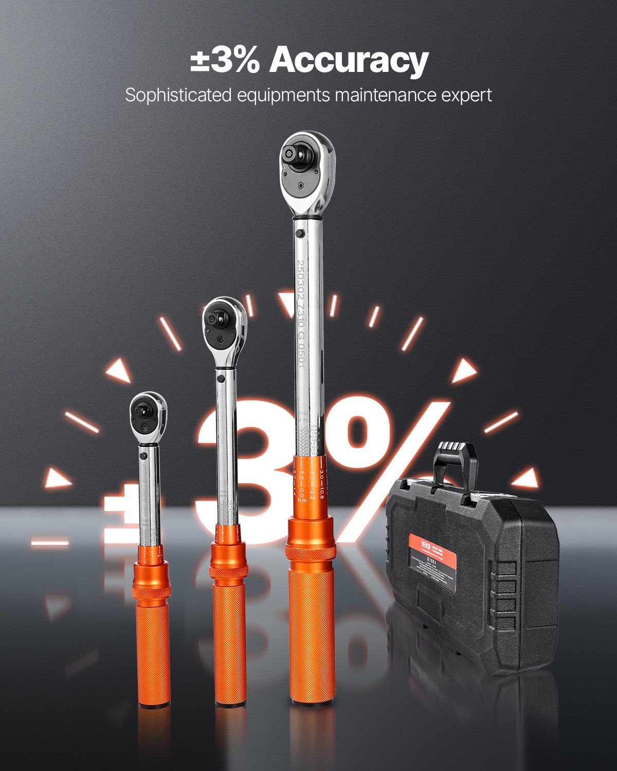 Value Torque Wrench Set 3-Pack, 1/4" 3/8" 1/2" Drive Click Type, Reversible Ratchet Head, 72-Tooth Mechanism