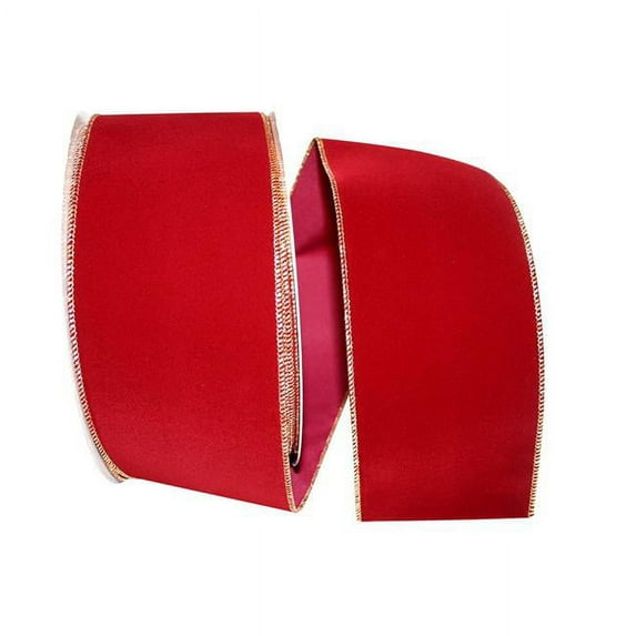 Value Velvet Wired Edge Ribbon - Burgundy & Gold - 4 in. x 50 yards