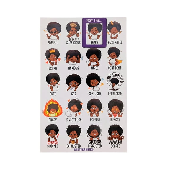 Value Your Vibes Daily Vibe Check Magnet - Black Feelings & Emotions Chart - 8.5” x 5.5” - Two-Piece Magnet Set