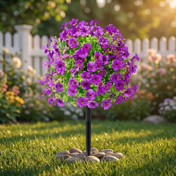 ValueAgain 23" Artificial Violet Fake Flowers for Outside, Faux Flowers for Outdoor Yard and Patio Decor, Weather Resistant Silk Floral Landscaping for Porch Pots, 6 Colors Available, Purple