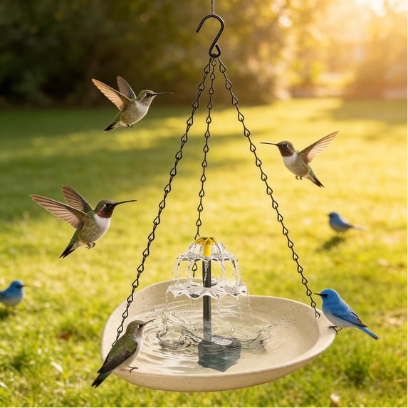 ValueAgain Solar Bird Bath Fountains, Hanging Heart Shaped Birdbath for Outdoors, Solar Powered Water Fountain for Garden Porch, Beige Garden Decor, 8.66 Inch