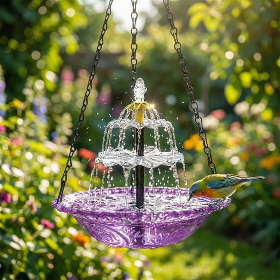 ValueAgain Solar Cascade Hanging Bird Bath Fountain, Outdoor Hanging Bird Bath with Solar Fountain, Large Humming Bird Baths are Suitable, with Solars Pump & Bowl,for Outdoor, Gardens, Purple