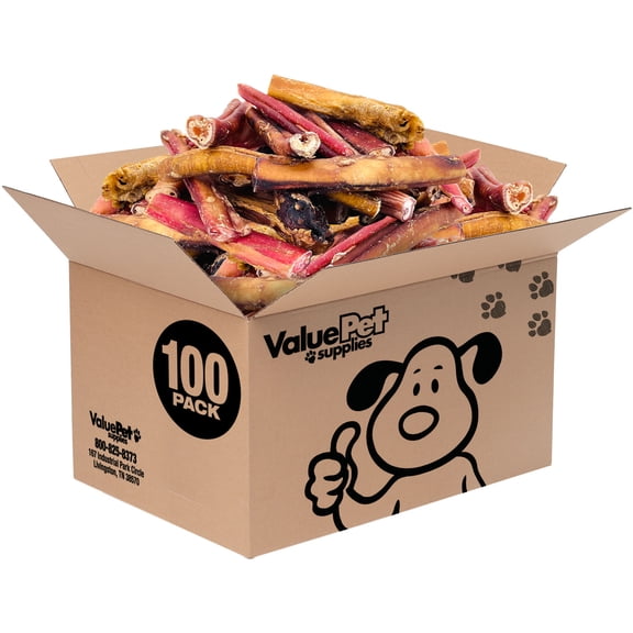 ValueBull Bully Sticks for Large Dogs, Jumbo 4-6 Inch, Varied Shapes, 100 Count Bulk Pack