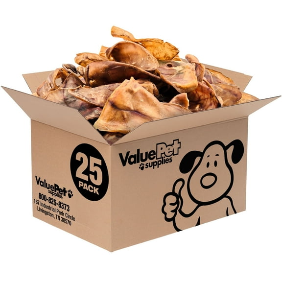 ValueBull Whole Pig Ears for Dogs, 100% Pork Chews, 25 Count Bulk Pack - All Natural & Healthy, Fully Digestible, Single Ingredient, Cleans Teeth