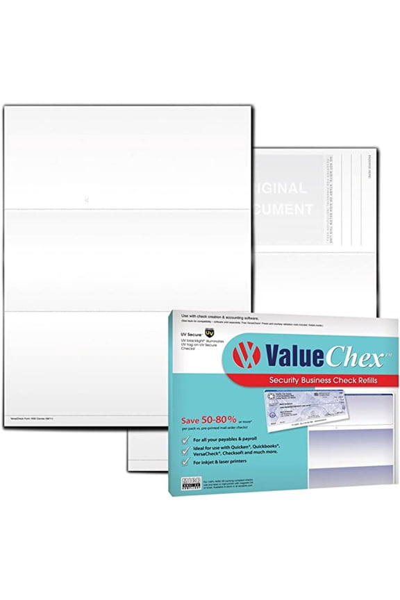 ValueChex UV Secure Check Paper- Blank Check Stock - Business Check On Top, Canvas, 55 Count