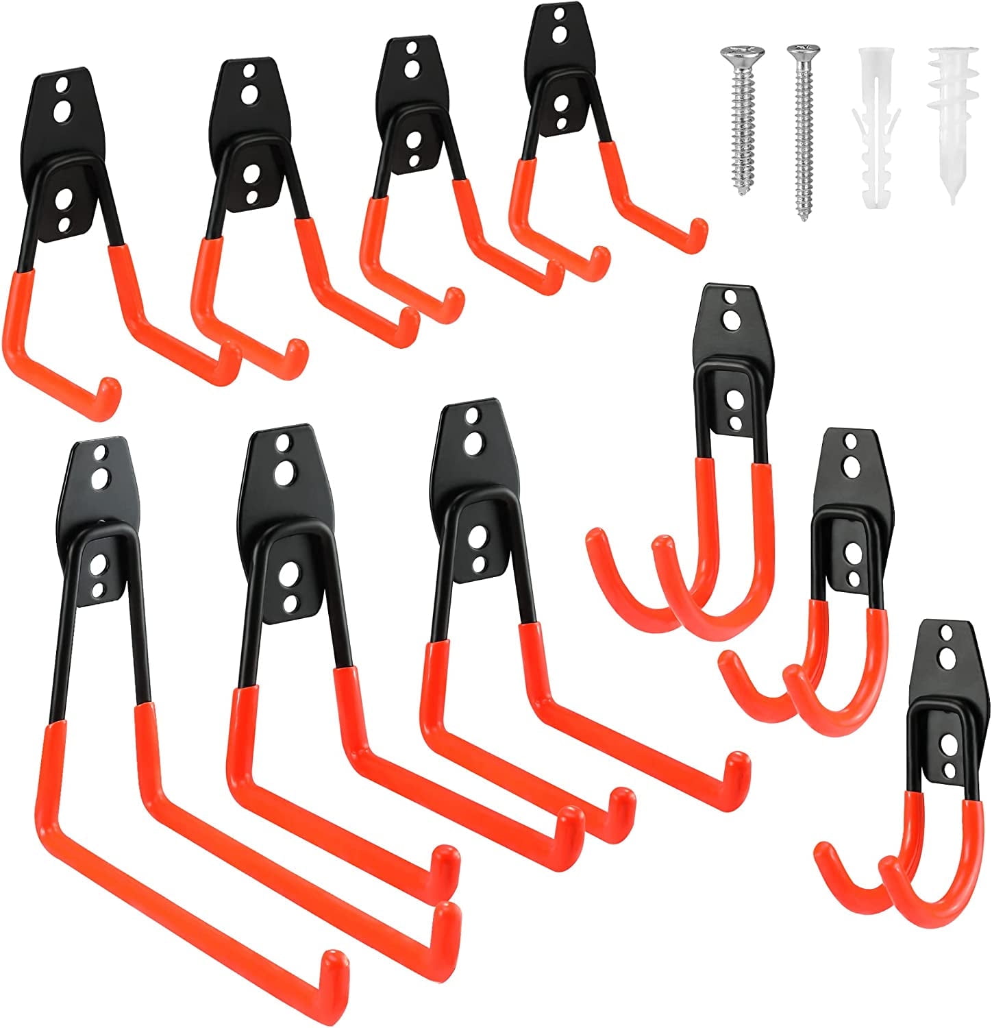 ValueMax 10 Pack Utility Garage Storage Hooks&Hangers, Wall Mount Hooks with Non-Slip Coating for Organizing Garden Tools, Bike, Ladders