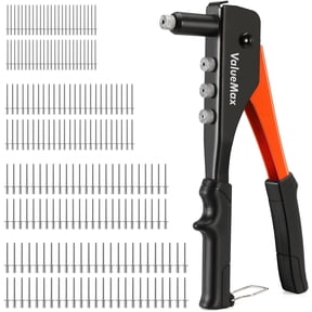 ValueMax 4-in-1 Hand Riveter/Rivet Gun, Pop Rivet Tool Kit with 200 Rivets - 3/32-inch, 1/8-inch, 5/32-inch, 3/16-inch, 4 Interchangeable Nosepieces, Suitable for Metal