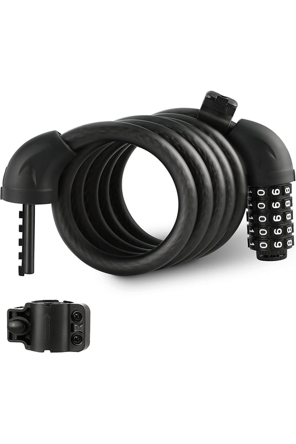5FT Cable Bike Lock, 5 Digit Resettable Combination Codes, with Secure Mount Bracket, for Bicycle/Scooter/Glass Door