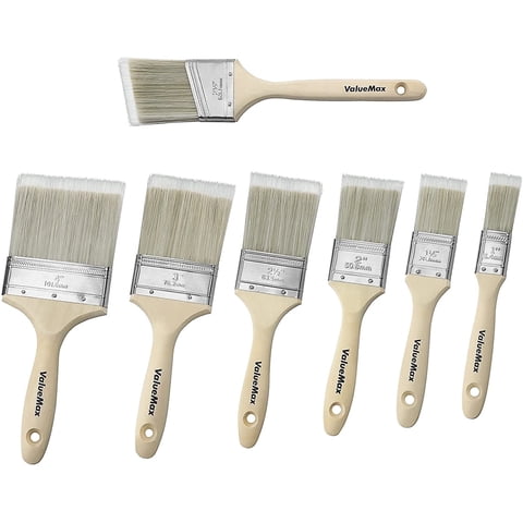 ValueMax 7PC Paint Brushes Set , Includes Flat/ Angled Paint Brushes, Small Paintbrush, Birch Wood Handle, Thick Bristle, DIY Paint Brush for Walls , Fences Doors , Furniture & Crafts , White