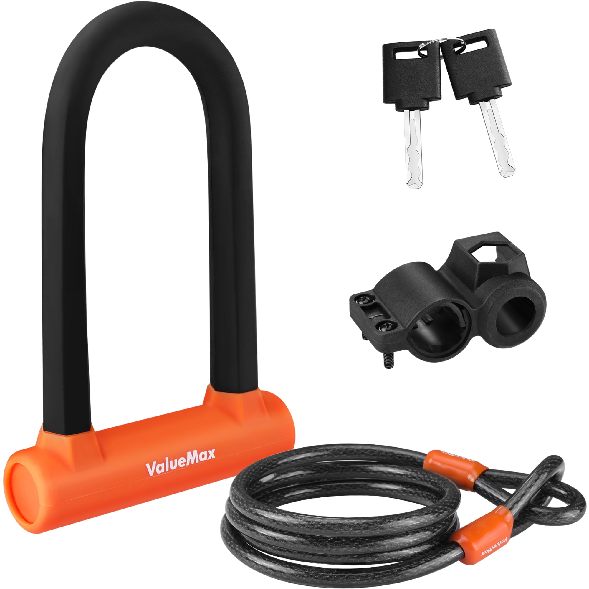 ValueMax Bike U-Lock Combination, Heavy Duty Bicycle U-Lock, 16mm Shackle and 6FT Security Cable with Sturdy Mounting Bracket and Keys for Bicycle, Scooter, Electric Bike