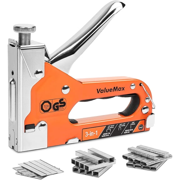 ValueMax Heavy Duty 3-in-1 Manual Staple Gun with 3000 Staples, Upholstery Stapler for Wood, Furniture, Carpet, Decoration, and DIY Projects