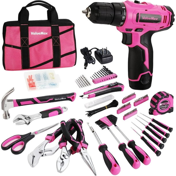 ValueMax 233 Pieces Pink Home Tool Kit with Rechargeable Electric Drill Walmart Business Supplies