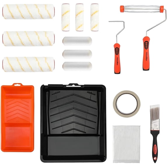 ValueMax 16-Piece Paint Roller Kit, 4" & 9" Rollers with Brush & Trays for Walls & Home Painting