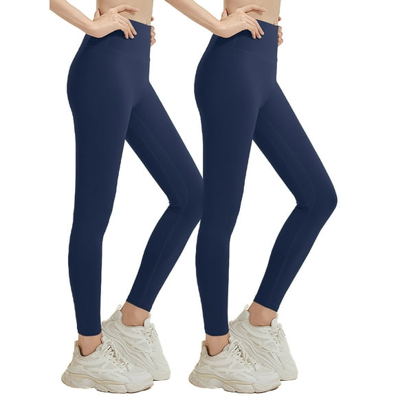 ValueVibe Leggings for Women Tummy Control Yoga Pants High Waisted Stretch Workout Ankle Leggings, 2-pack Blue 2XL