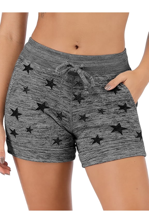 Athletic Shorts for Women with Pockets Drawstring Elastic Yoga Shorts Star Print Workout Casual Shorts, Dark Gray S
