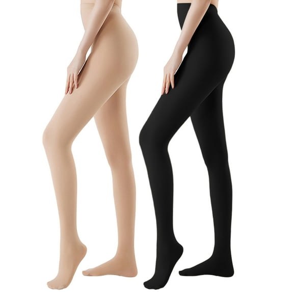 ValueVibe Tights for Women Control Top Opaque Pantyhose 100D High Stretch Thermal Stockings Winter Nylon Leggings 2 Pack, 1Nude,1 Black