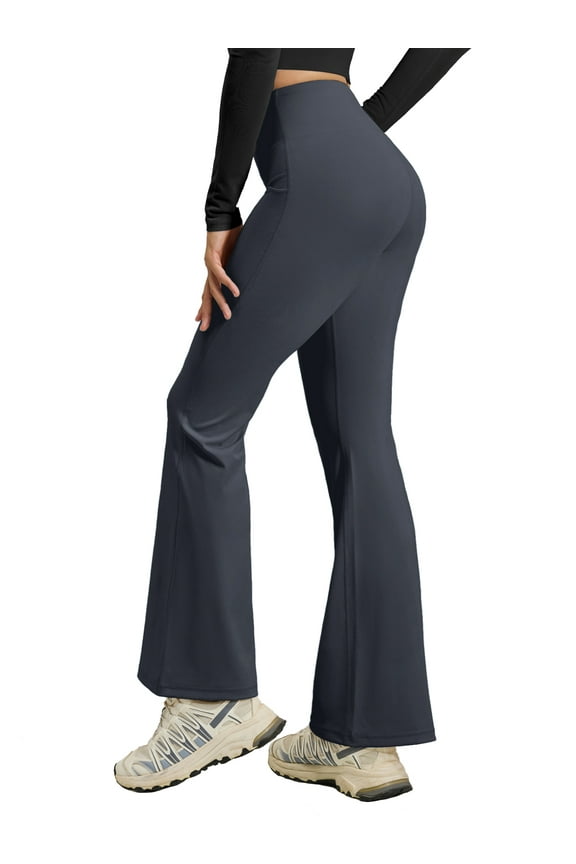 Flared Yoga Pants for Women Bootcut Yoga Leggings High Waisted Tummy Control Stretch Workout Leggings, Gray S