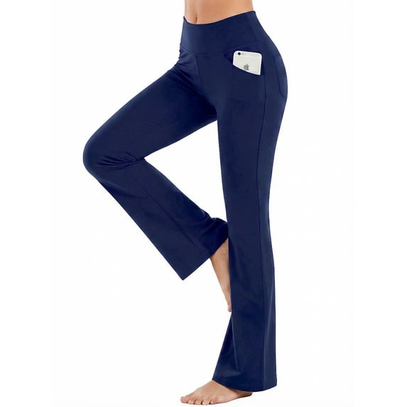 ValueVibe Womens Flare Yoga Pants with Pockets Bootcut Yoga Leggings High Waist Tummy Control Workout Pants, Navy 2XL