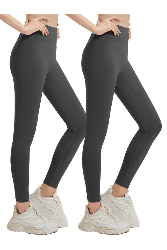 Leggings for Women High Waisted Yoga Leggings Tummy Control Stretch Workout Running Pants, 2-pack Gray L